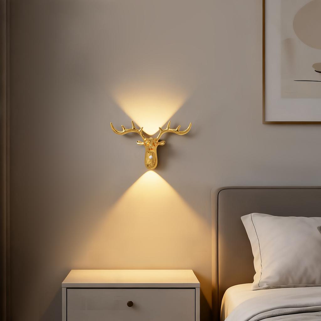 Deer Head Motion Sensor Wall Lamp USB Rechargeable Wireless LED Night Light Battery Powered Wall Light Decor For Hallway Bedroom Bathroom