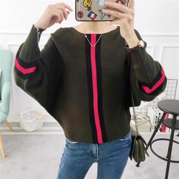 2022 neue Herbst Winter Frauen Pullover Pullover Streifen Kontrast Farbe Fledermaus Ärmel Strick Jumper Lose Kurze Tops Outwear Pull Femm