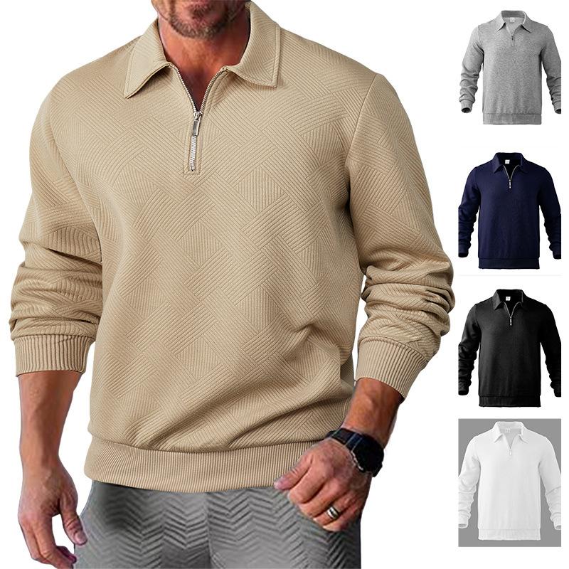 

Men s Long Sleeved Half Zipper Simple Jacquard Lapel Loose Sweatshirt S чорний