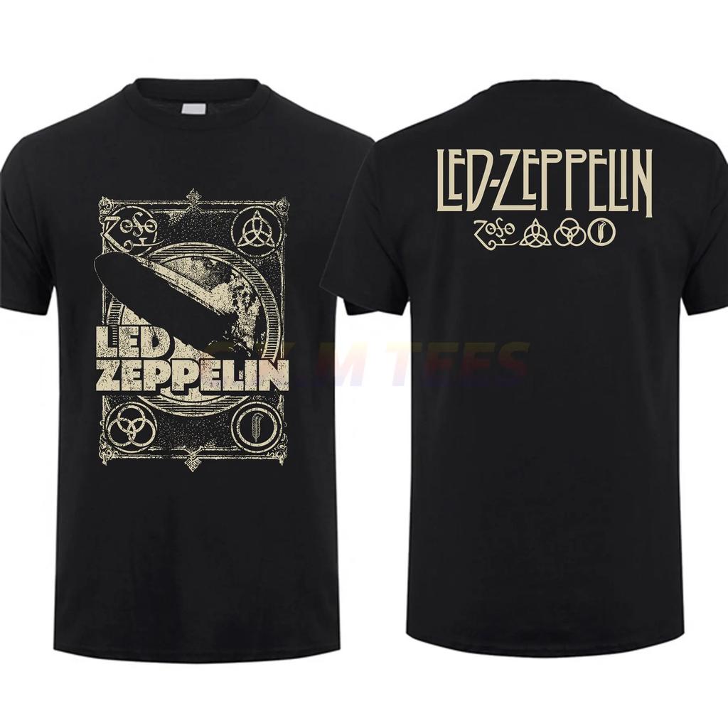 Erstaunliche T-Shirts Unisex Brennender Zeppelin Used Runen Led Rockband Zeppelin Tour T-Shirt Beidseitig Lässiges Übergroßes T-Shirt S3xl
