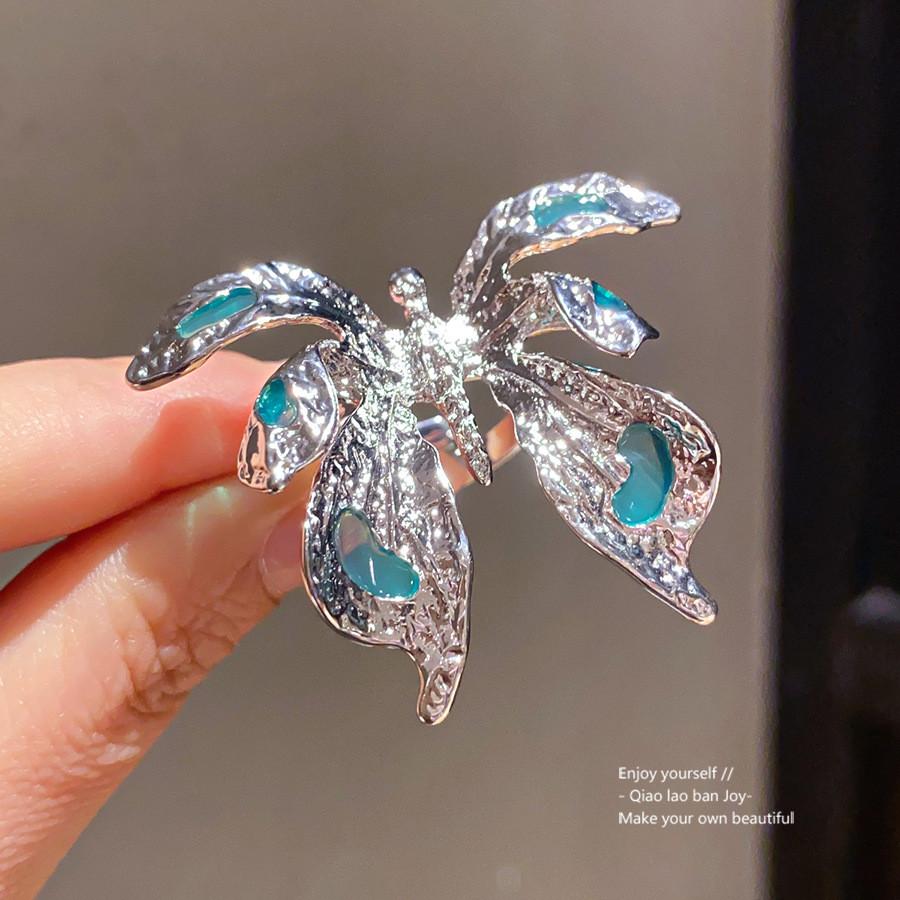 Butterfly Alloy Ring With Oil Drop Design For Women Fashion Accessories