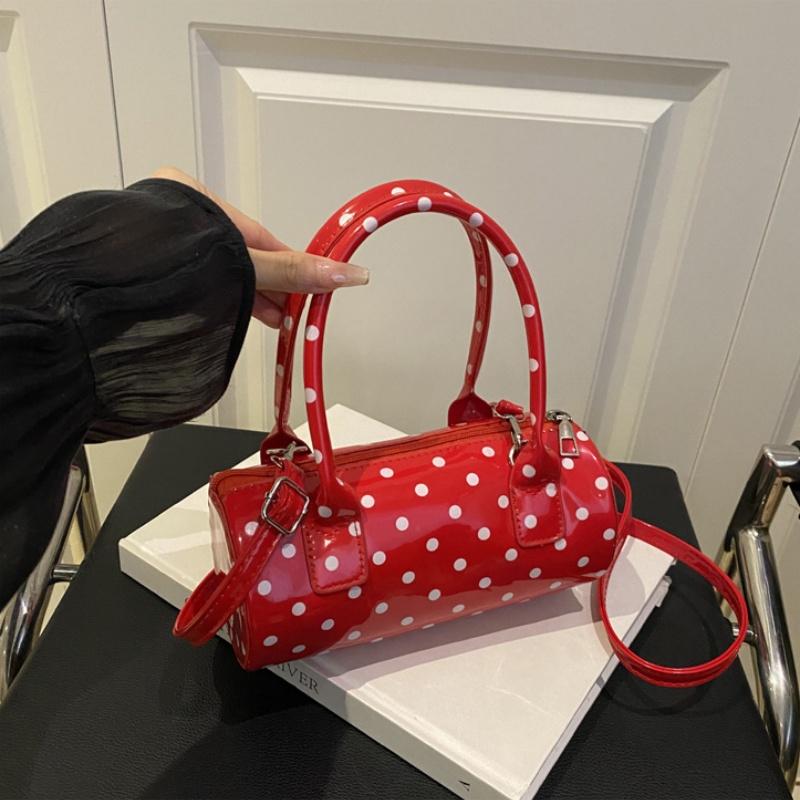 Korean Style Polka Dot Purse Mini Barrel Crossbody Bag for Women Top Handle Handbag for Daily Outings