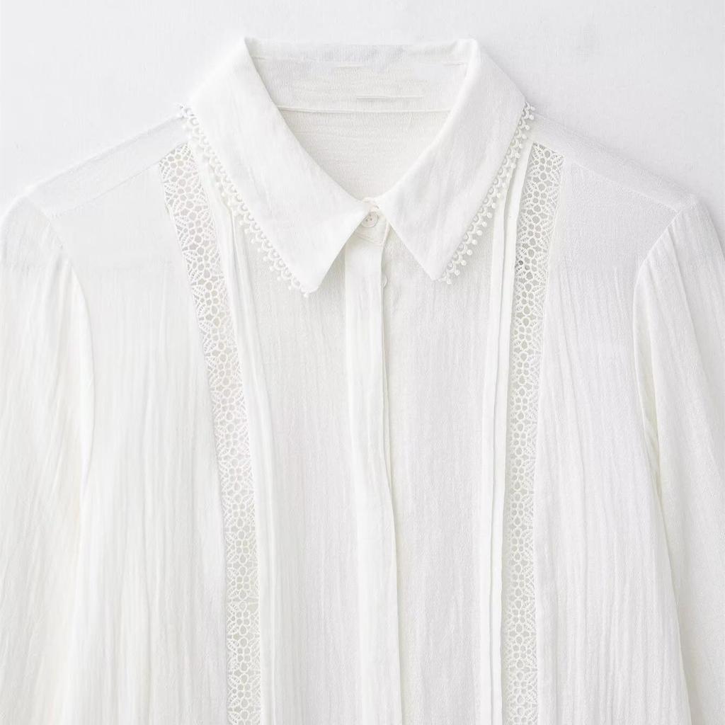 2025 Spring Women's Elegant Commuter Lace Pleated Lapel Shirt