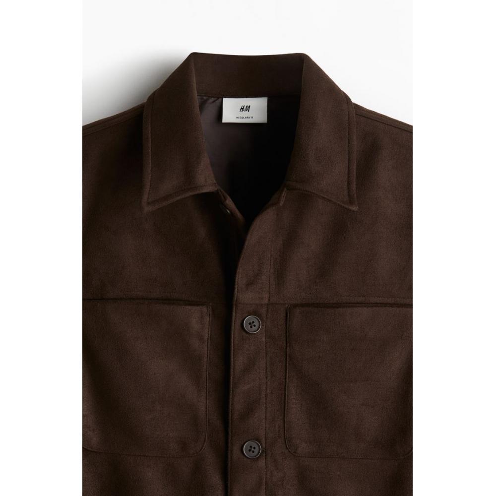 H M Textured oversHirt Regular Fit Brown