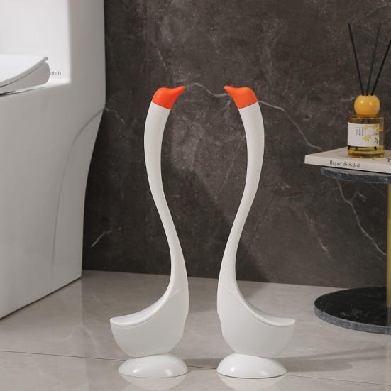 Yousheng Toilet Brush Dense PP Bristles Curved Long Handle Swan Shape Bathroom Brush with Leak-Proof Removable