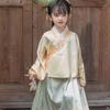 Children's Ming Dynasty Style Hanfu: Little Autumn Girl's Shirt and Skirt with Collar and Tag for Spring and Autumn