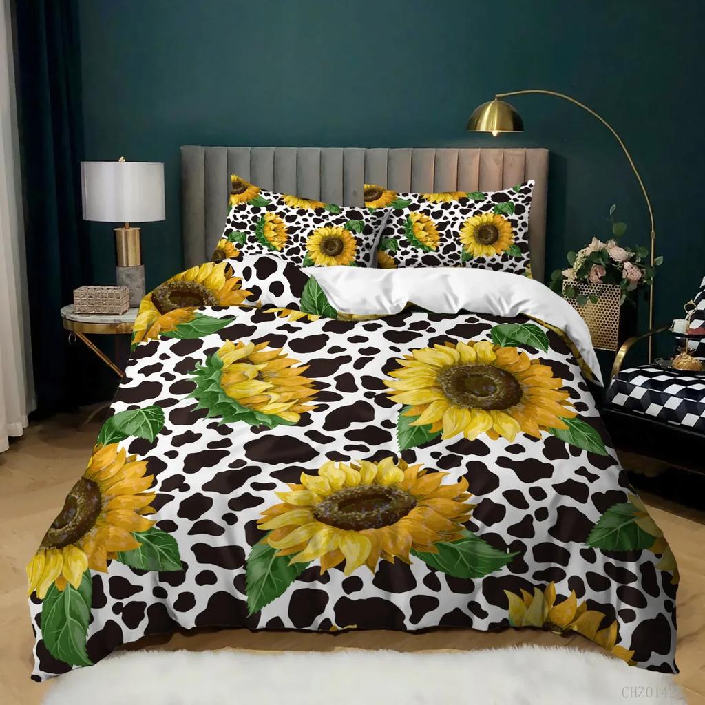 Sunflower Duvet Cover Set King Size 3D Sunflower Butterfly Nature Bedding Set Botanical Plants Novelty Polyester Comforter Cover