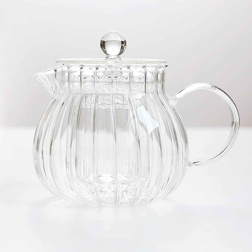 IwaiLoft Soothing Heat-Resistant Glass Teapot with Strainer, Tea for Two, Glass Teapot for Black Tea, Fruit, Leaf, Flower, and Craft Teas, Half