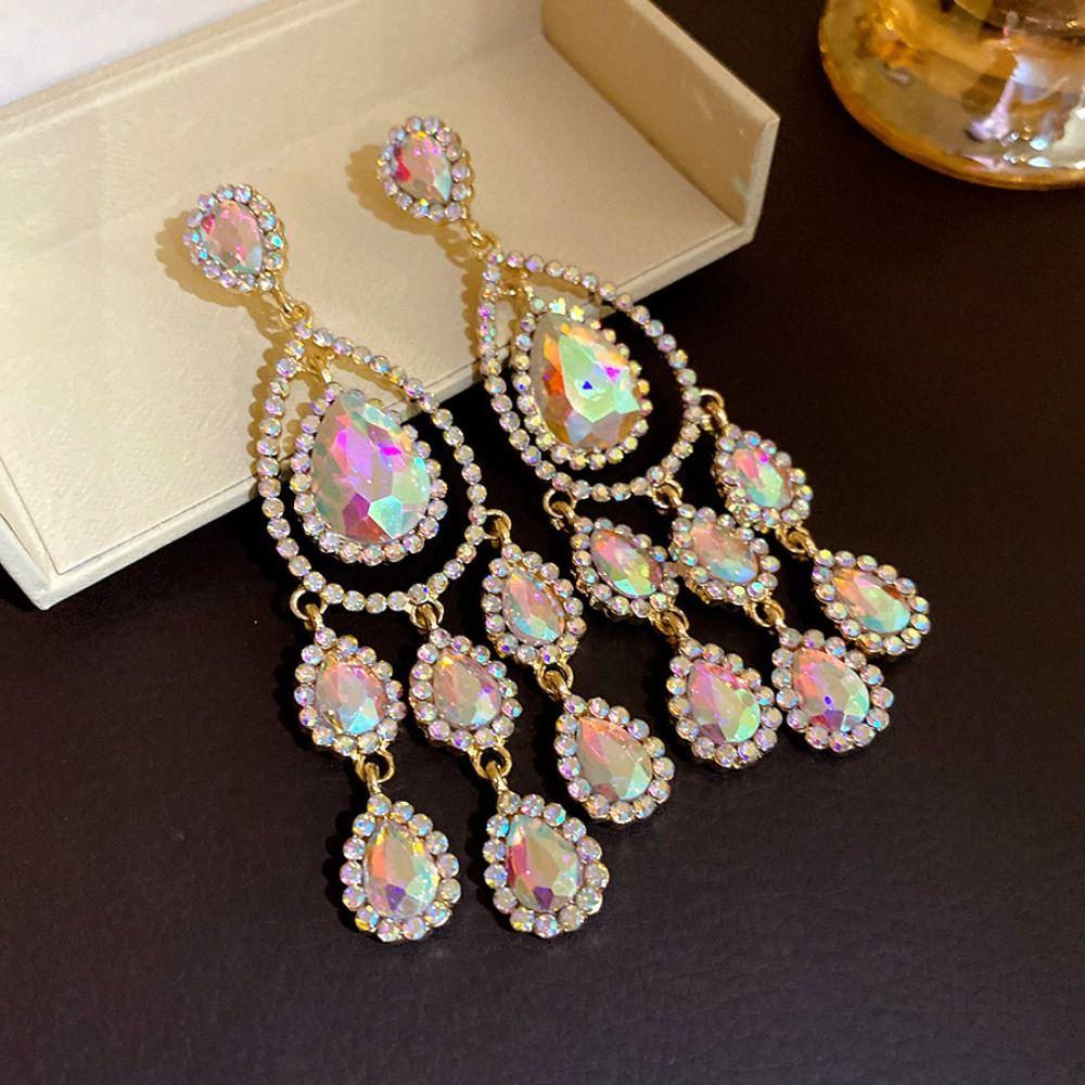 Exaggerated Design Dangle Earrings Colored Crystal Tassel Earrings  Women's Jewelry