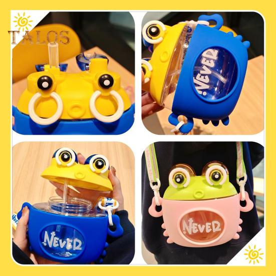 Dziecięca butelka na wodę Krab ze słomką i paskiem, kreskówkowy kubek do picia, dzbanek dla chłopców i dziewczynek, pojemność 600 ml, butelka na wodę do aktywności na świeżym powietrzu i do szkoły