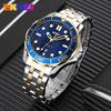 Male Business Steel Belt Quartz Watch, Golden Luminous Rotating Dial Waterproof Personalized Watch Male