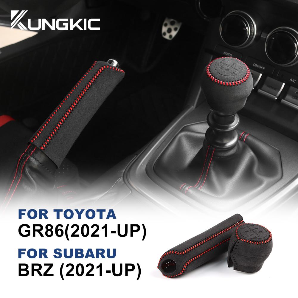 Handbremsabdeckung für Subaru BRZ Toyota GR86 2021 2022 2023 2024 Schalthebelabdeckung Handgenäht Echtes Leder Wildleder Schalthebelknopf