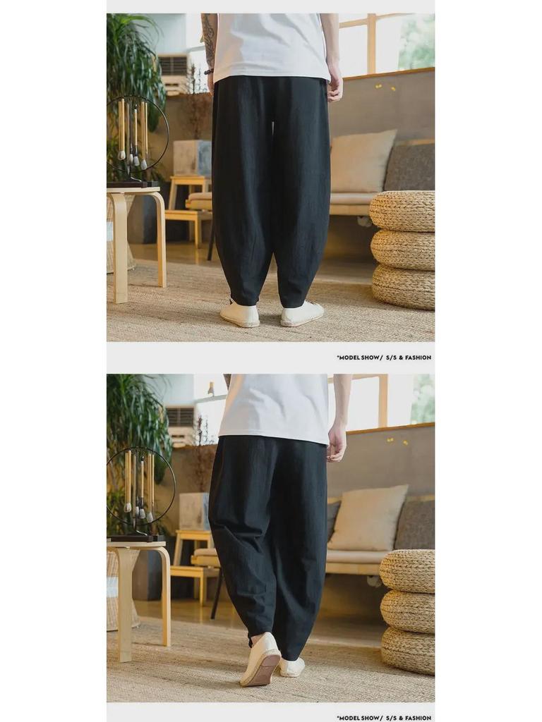 Men's National Trend Loose Harem Pants: Cotton & Linen, Plus Size, Wide Leg, Spring/Summer Casual Wear