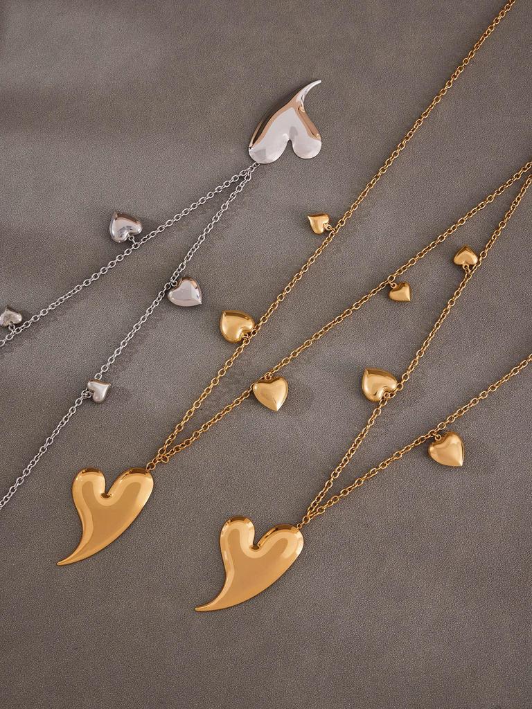 Qiong Yao 18K Gold Plated Double Layer Peach Heart Sweater Chain Necklace