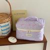 Plaid Quilted Large Capacity Makeup Bag - Soft, Portable Handbag for Students