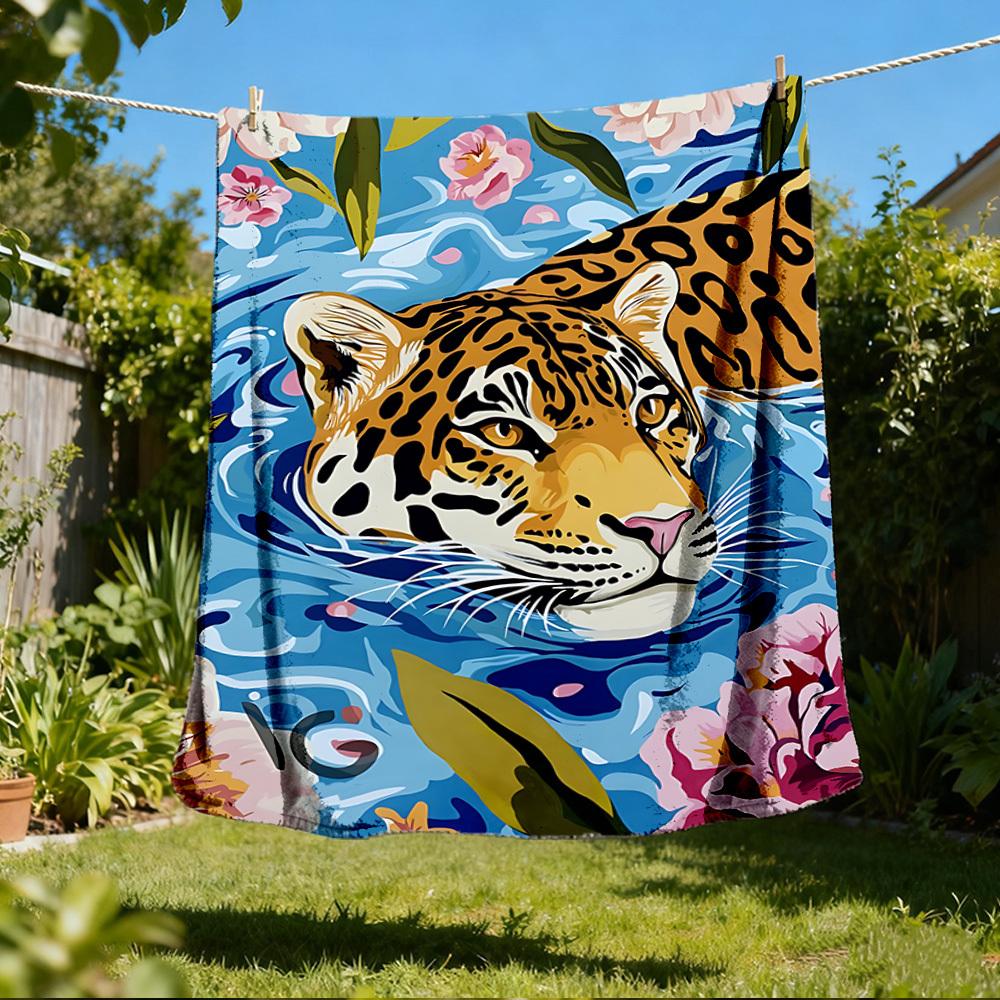 1pc Jaguar Print Print Outdoor Blanket, Lightweight Polyester,