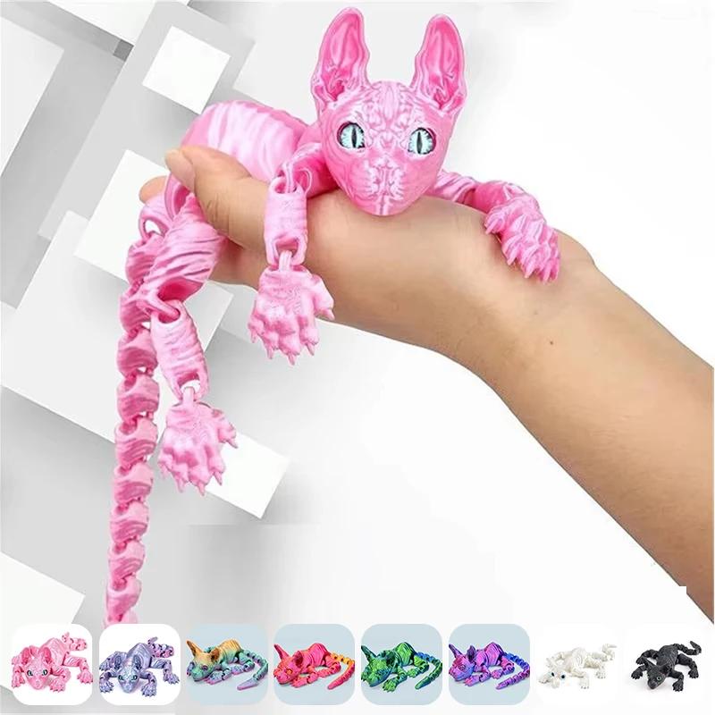 2025 Hot 3D Printed Sphynx Cat Realistic Hairless Cat Figurine Cute Mini Desk Toy Articulated Fidget Toys for Lovers Home Decors