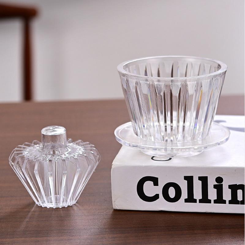 Basket Coffee Dripper Crystal Eye Pour Over Coffee Filter 1-2 People Acrylic Coffee Filter Cup Filter Papers Press Flat Bottom