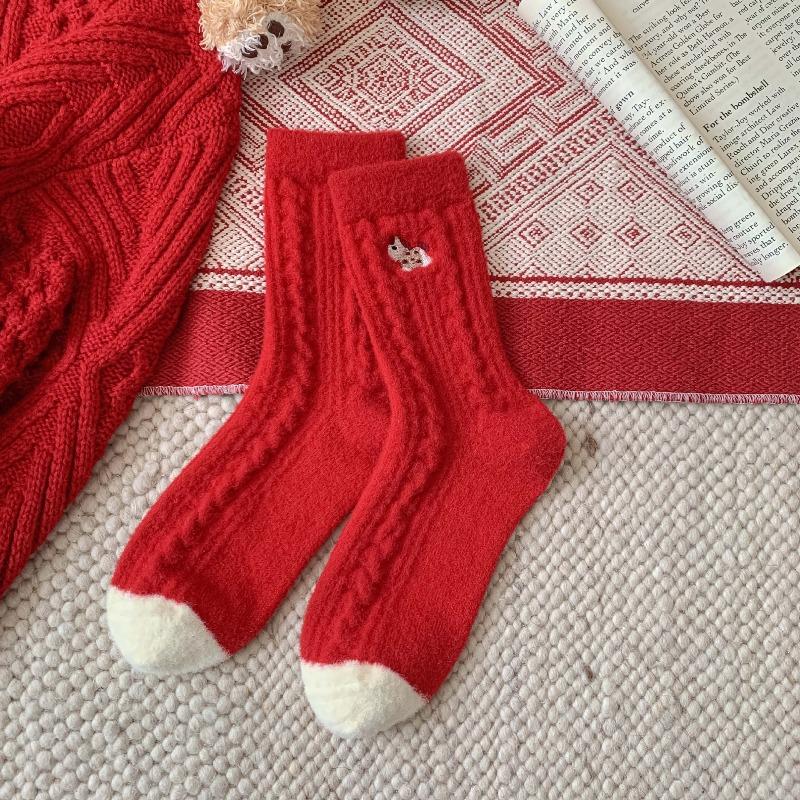 Christmas Stocking Children's Thick and Warm Winter and Autumn Plush Socks New Year Red Socks Sleep-in Tights