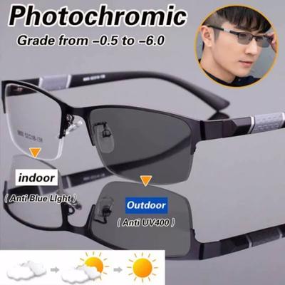 Fotochromatické Okuliare Okuliare proti modrému svetlu Polorámové Dioptrické Okuliare Obchodné Mužské Okuliare na krátkozrakosť Módne Slnečné Okuliare 0 až -6,0