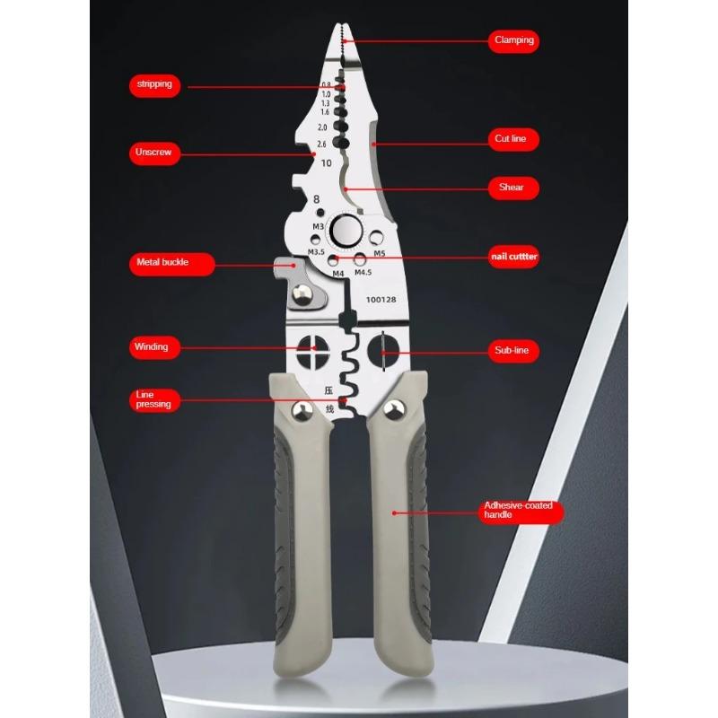 Multi-functional Decrustation Pliers Wire Stripping Core Electrician Pliers Long Nose Pliers Cable Cutter Terminal Crimping Tool
