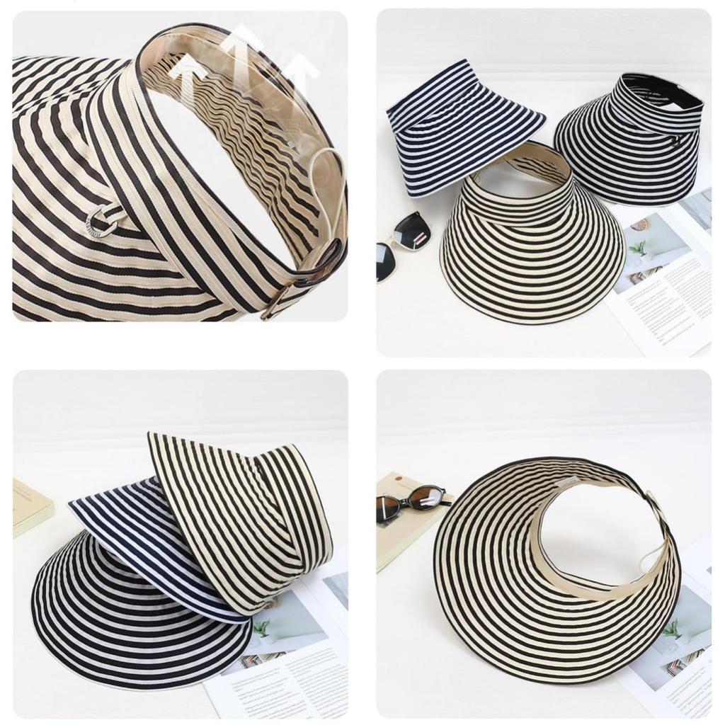 Striped UV Wide Chin Free [Weuiean] Women's Cap/Visor, Protection, Brim, Strap, Foldable, TWKD-17 (JP, Alphabet, Size, Khaki)