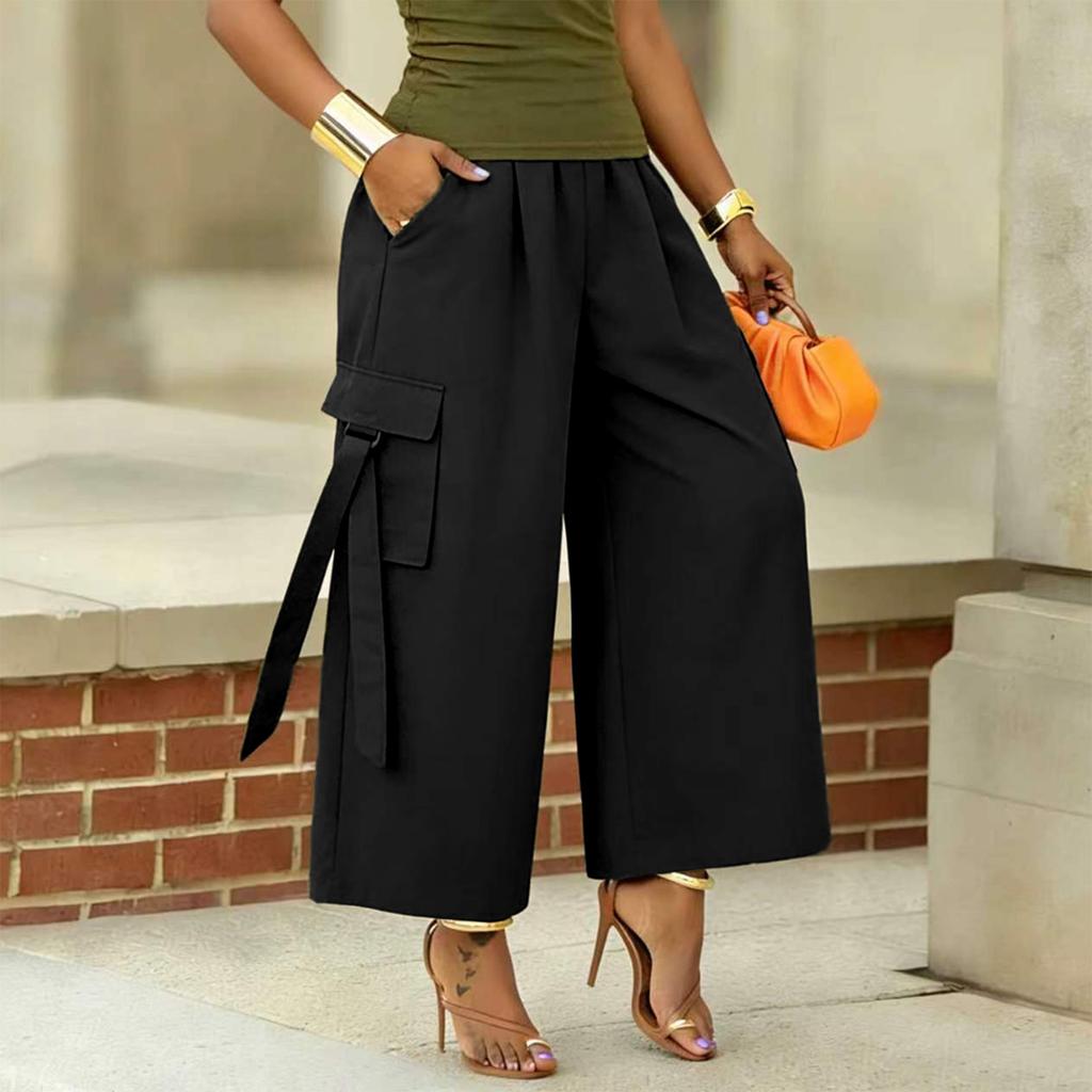 Women's Fashion Color Elastic High Waist Wide Leg Loose Casual Pants