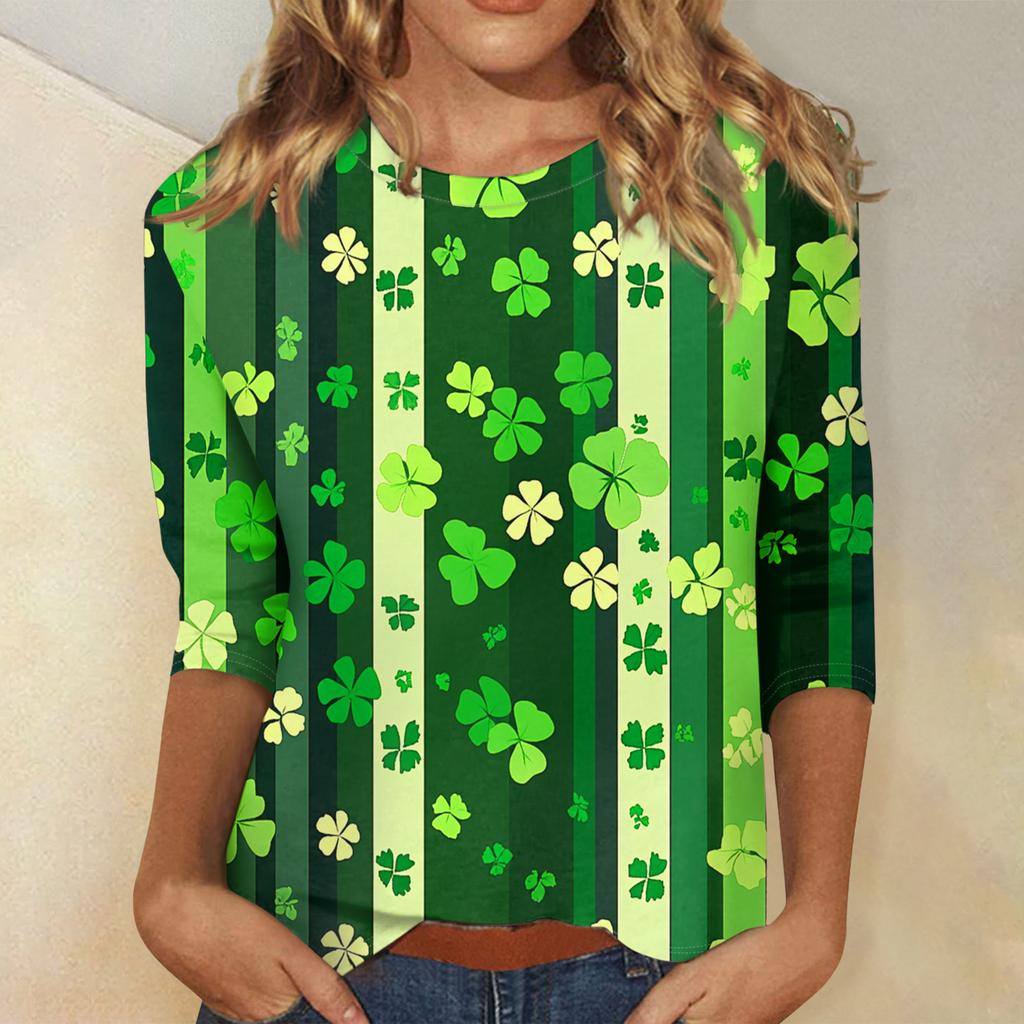 Women's Three-quarter Sleeve Saint Pao Shirt, Round Neck, Loose Casual Shirt