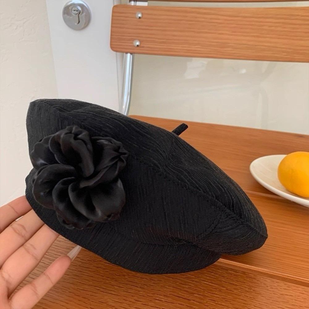 French Style Flower Beret Thin Artist Cap Elegant Painter Hat Holiday