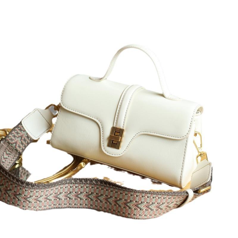 Spring Leather Crossbody Hand-carry Small Bag, Fashionable and Versatile. Top Layer Leather Wide Shoulder Strap, Single-shoulder Casual for Women