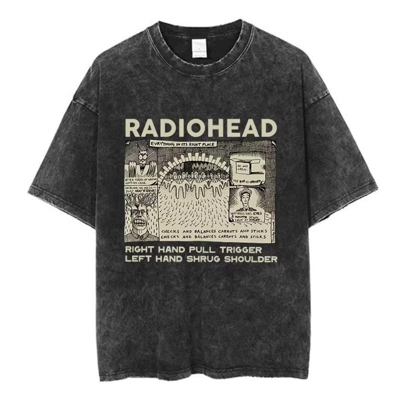 Rock Band Radiohead The Bends Vintage Washed T-shirt Men Women Fashion Hip Hop T Shirts Casual T-shirts