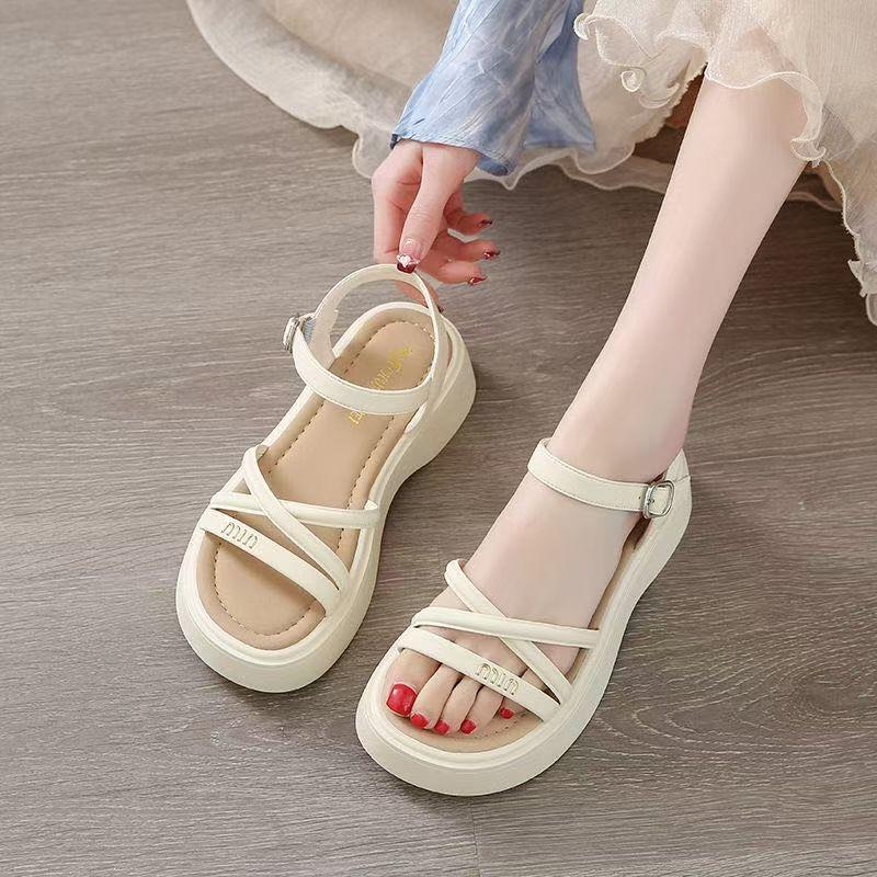 Flat-soled sandals female summer new models go out fashionable cross-strap fairy style with skirt soft-soled beach shoes female