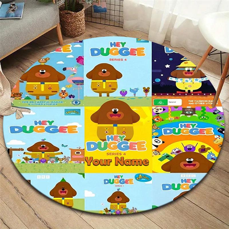 Hey Duggee Custom Name Round Area Rug,Carpet Rug for Living Room Bedroom Sofa Playroom Decor,Non-slip Floor Mat