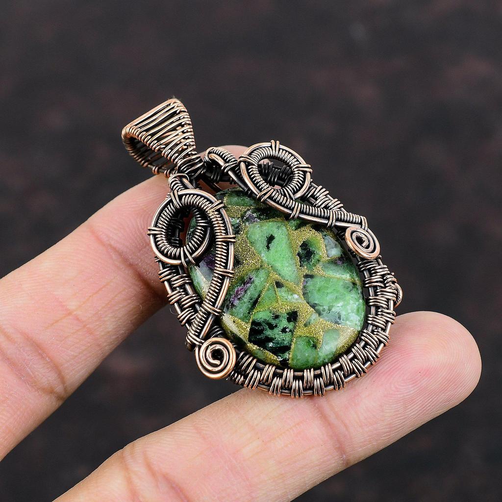 Copper Ruby Zoisite Pendant Copper Wire Wrapped Pendant Handmade Boho Jewelry Natural Gemstone Pendant Gift For Mom Designer Copper Jewelry