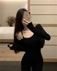 2025 Women's Slimming Solid Color Long Sleeve Cropped Top - Korean Simple Design for Autumn