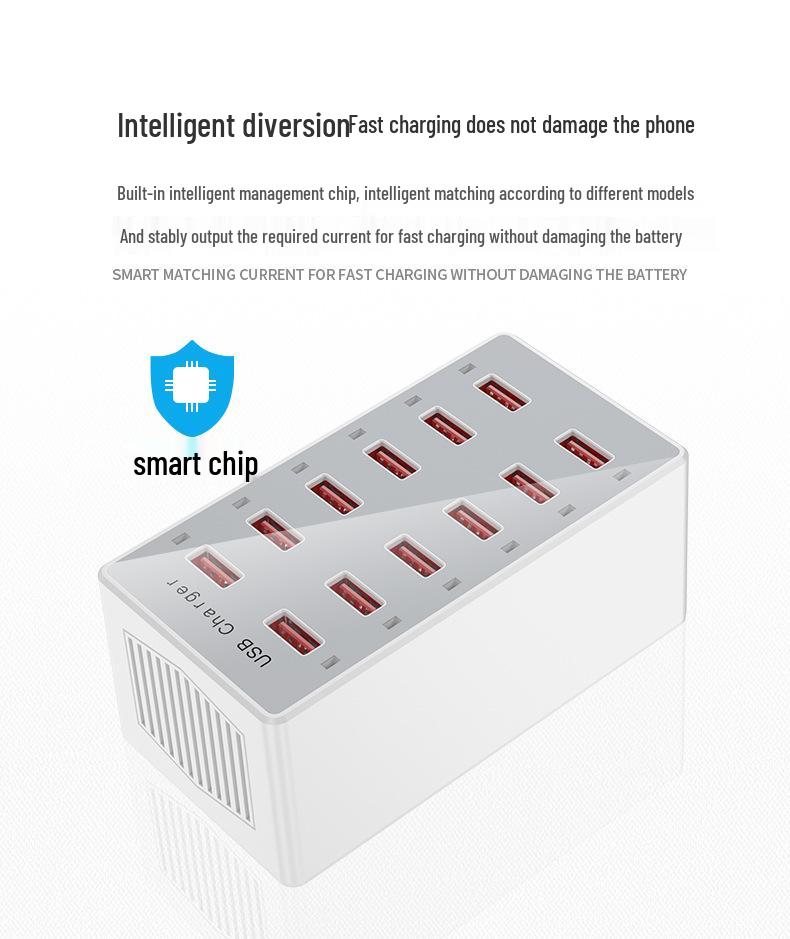 12-Port USB Charger, 60W Fast Charging Station, Multi-Port Power Strip, Compatible with Apple & More
