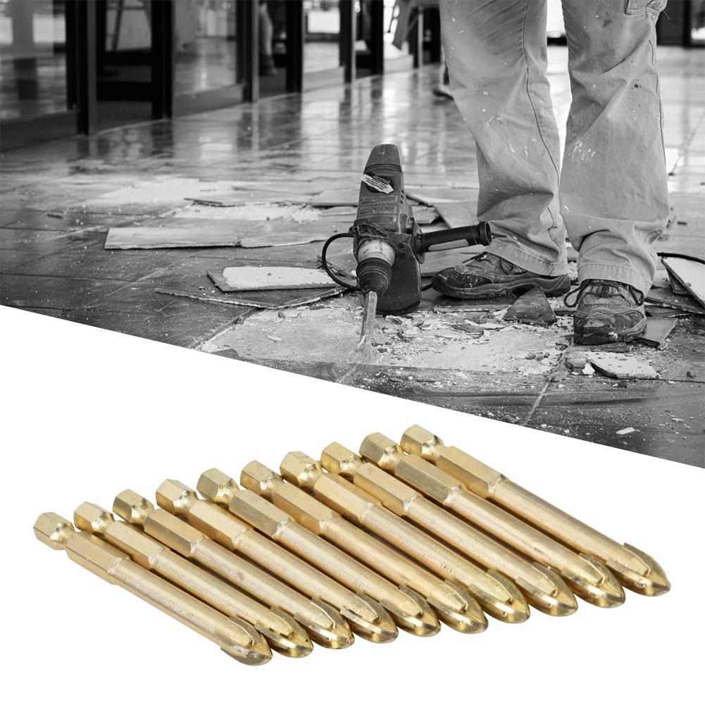 Triangular Twisted Drill Bits Carbide Hex Shank Cross Drill Bit for Ceramic Tiles (8mm 10pcs)