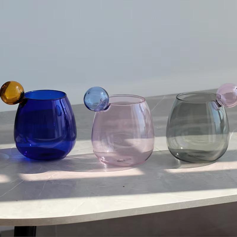 Heat-Resistant Big Belly Ball Glass Cup 400ml Creative Cute Contrasting Color Water Coffee Juice Milk Smoothie Wine Gift
