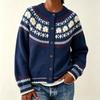 Women's 2026 Autumn/Winter Jacquard Knit Round Neck Snowflake Cardigan Sweater with Horn Buttons
