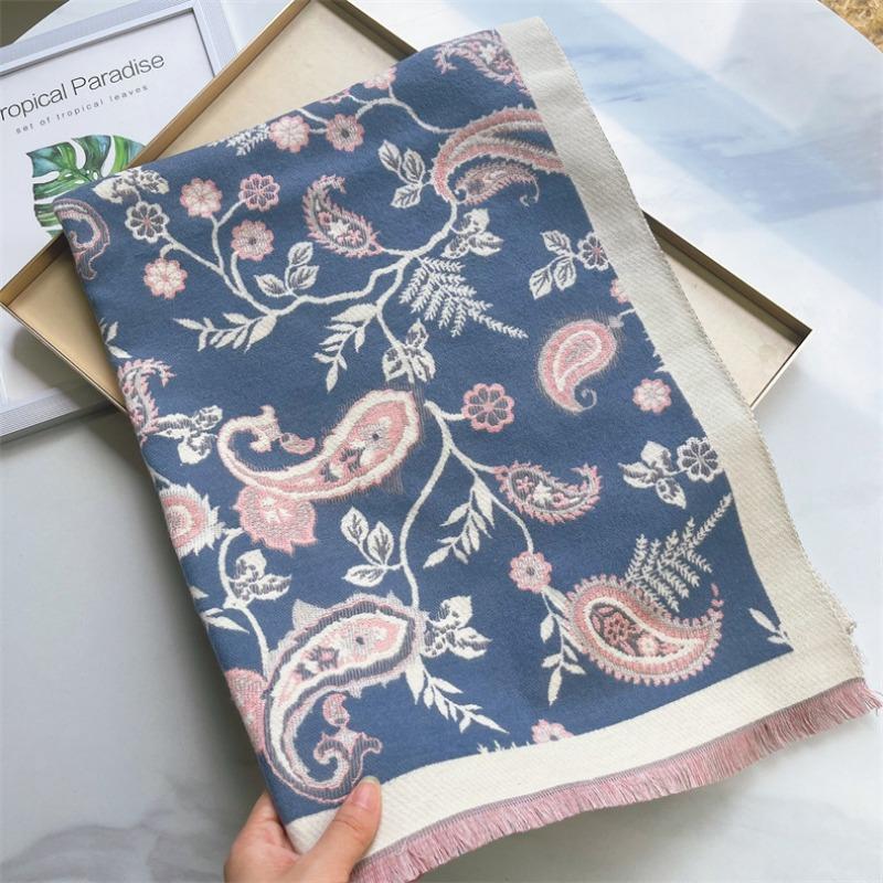 Scarf women's autumn and winter versatile long scarf imitation cashmere cashew flower shawl women's scarf