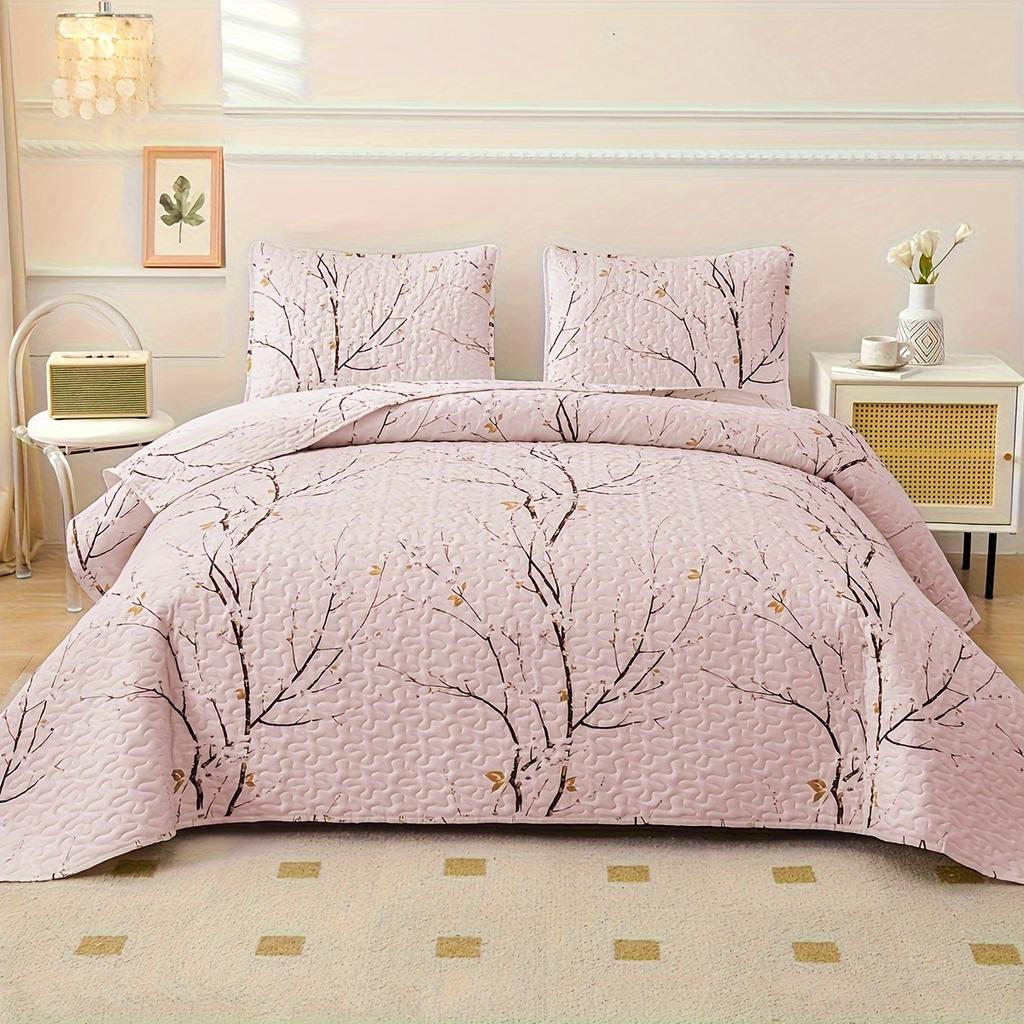 Classic Floral Print Non-Slip, Universal Warmth Bedding Ramadan 3 Piece, Quilted Patchwork Bed Skirt Set
