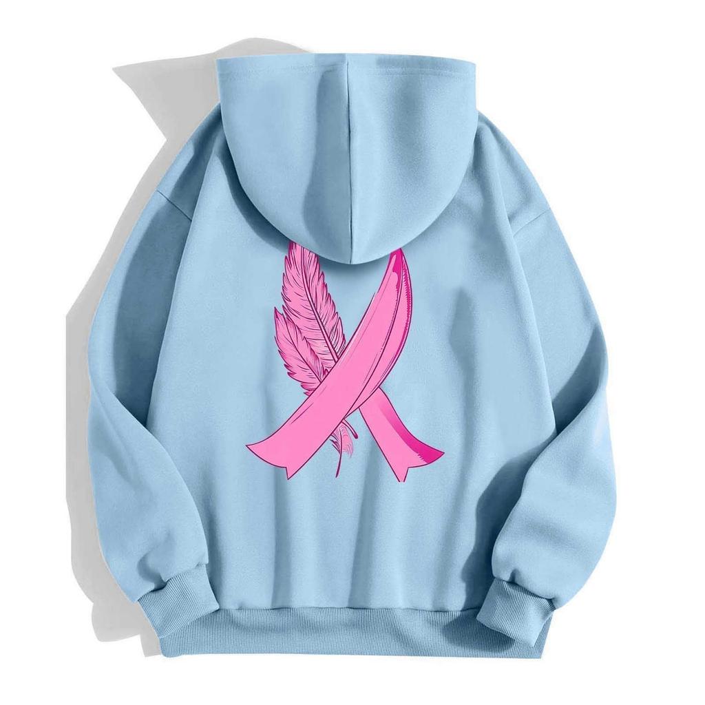 Women's Breast Sweatshirt Ribbon Breast Long Sleeve Hooded Pocket Casual Sweatshirt Jacket