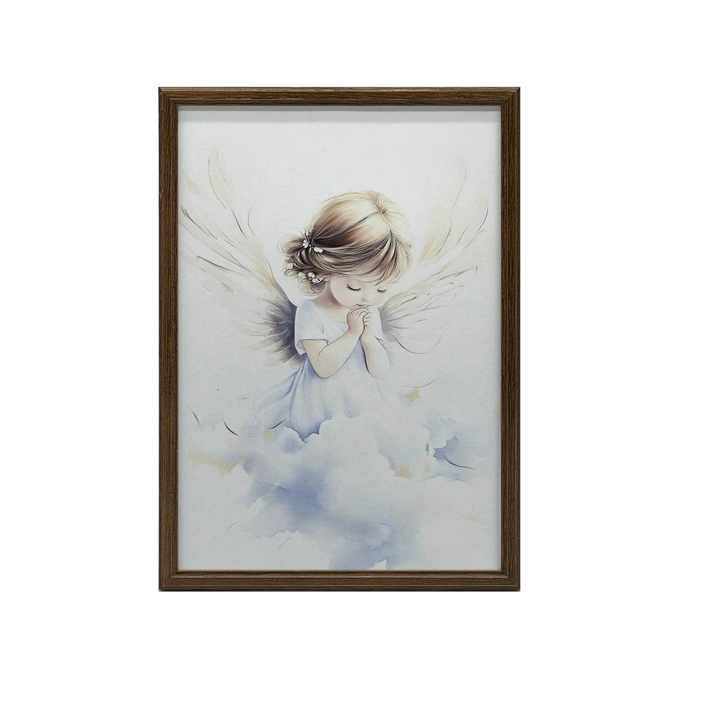 Plakat Anielskie Modlitwy Dziewczynki Plakat Anielskie Modlitwy Dziewczynki, 50X70 Cm, Rama Drewniana Ciemny Brąz, Papier Matowy 230 Gsm