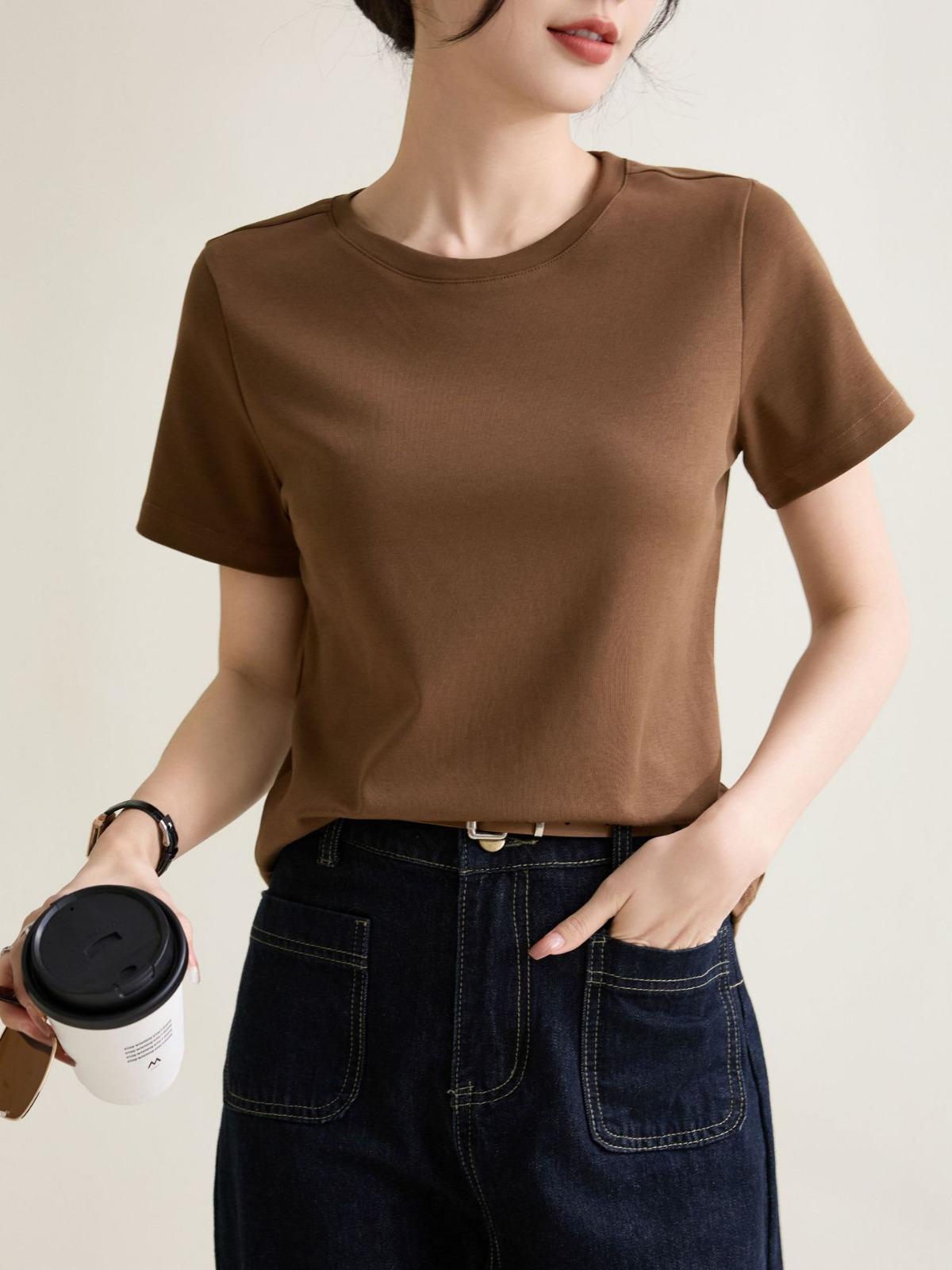 

Футболка Ice-Feel Slim Fit Cotton с круглым вырезом, однотонная, с коротким рукавом, женская, коллекция весна/лето 2025 г.