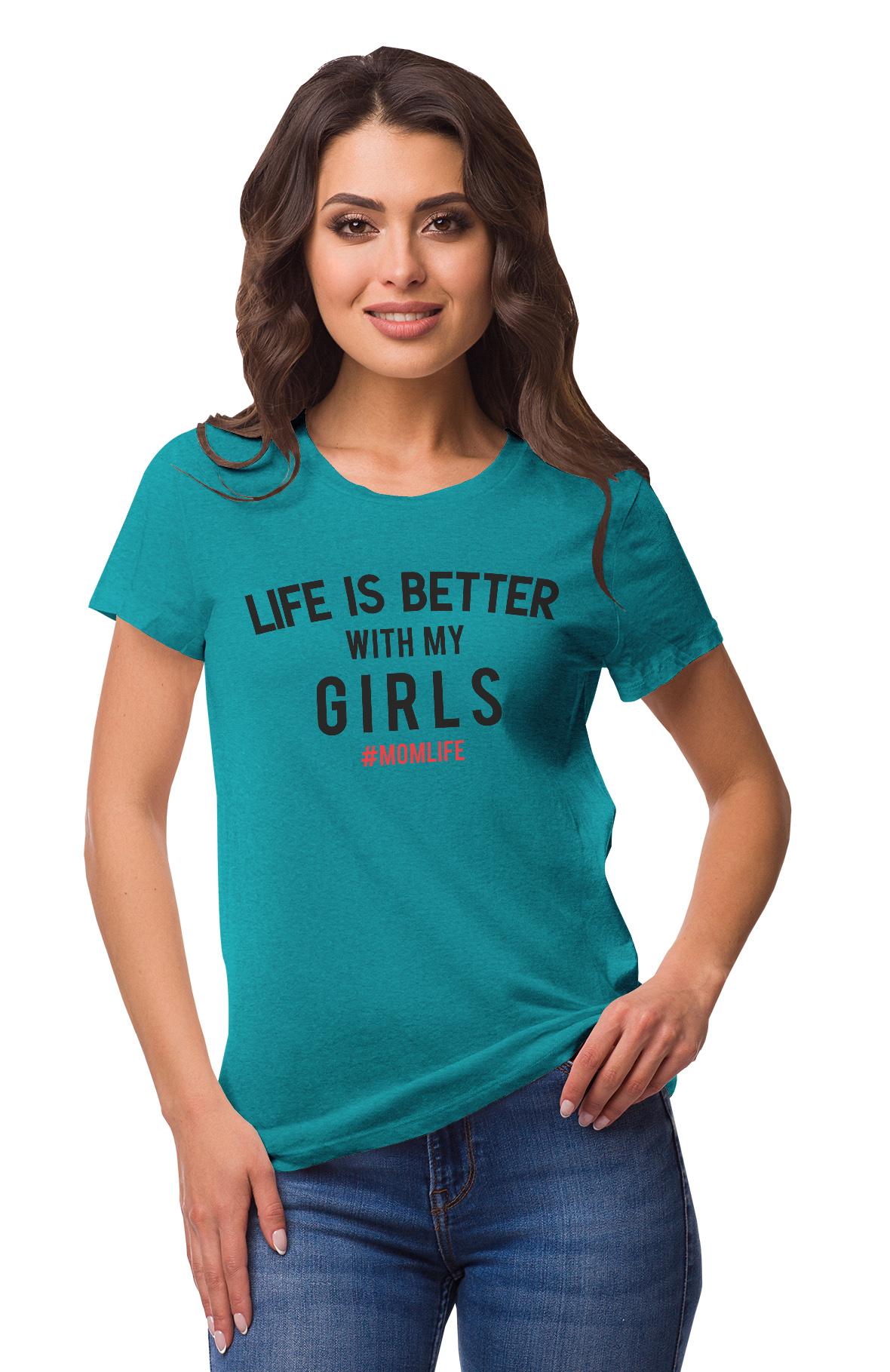 

Inkmeso Графічна футболка з круглим вирізом Life Is Better With My Girls #Momlife XXL чирок синього кольору