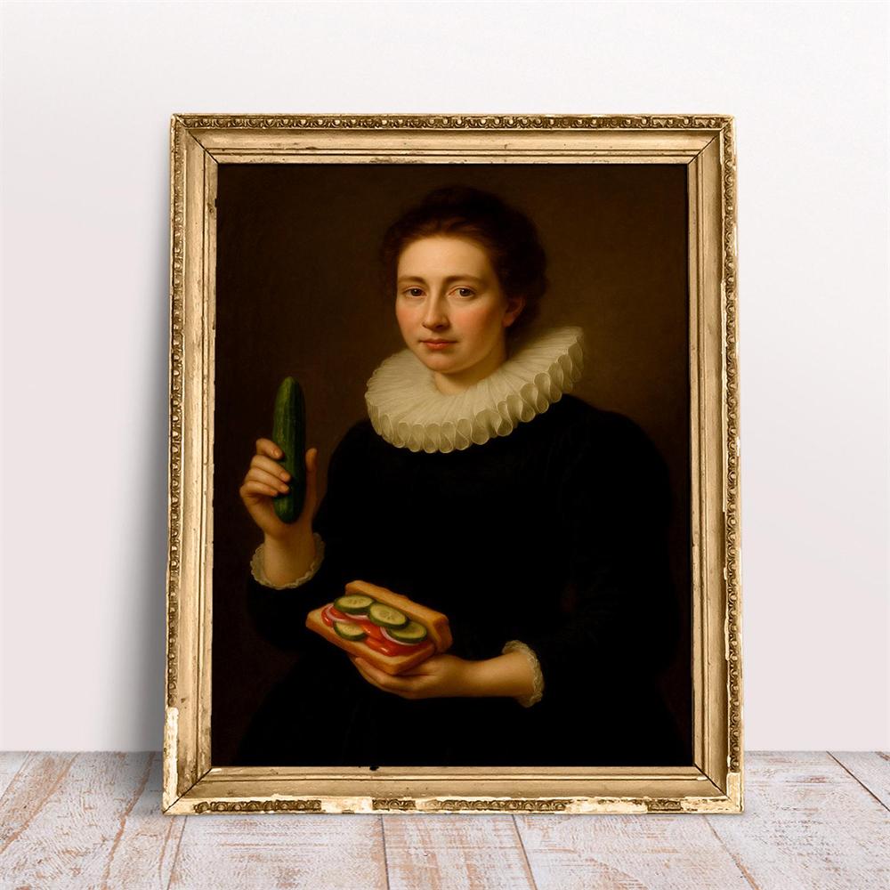 Middle Finger Rebel Man Funny Art Print Poster Altered Vintage Portrait Poster Humorous Antique Oil Painting Style Canvas Prints