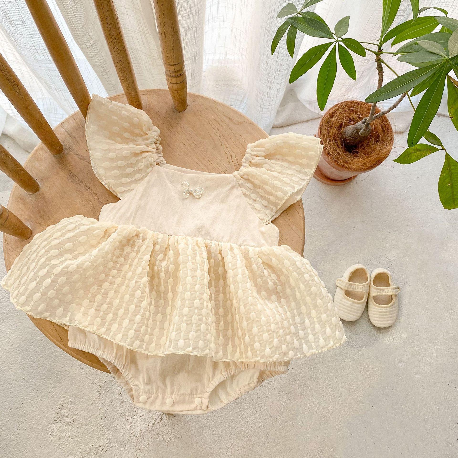 Summer Baby Girl Princess Romper Thin Flutter Sleeve Triangle Bodysuit Infant Crawler Clothes 66 абрикосовый