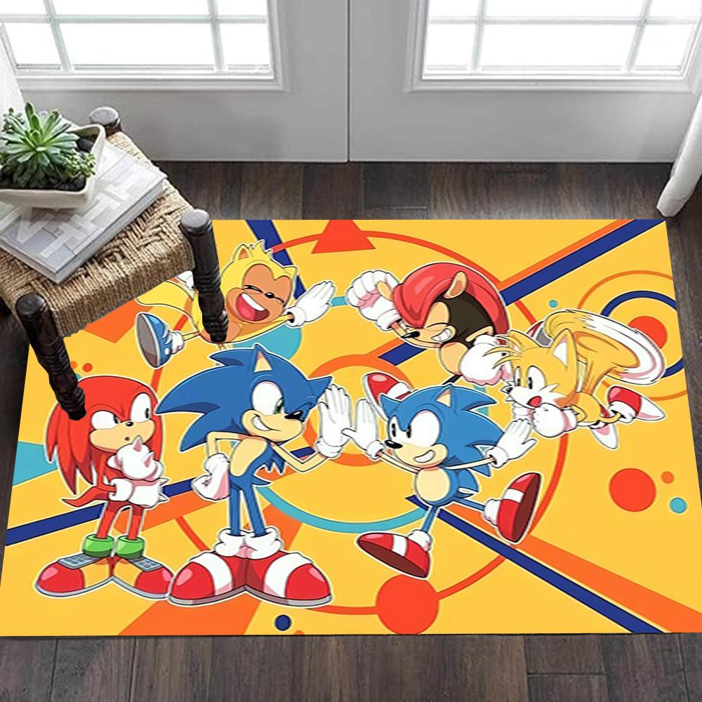 Sonic The Hedgehog Group Decoration,Carpet,Living Room,Bedroom, Non-slip,Square rug