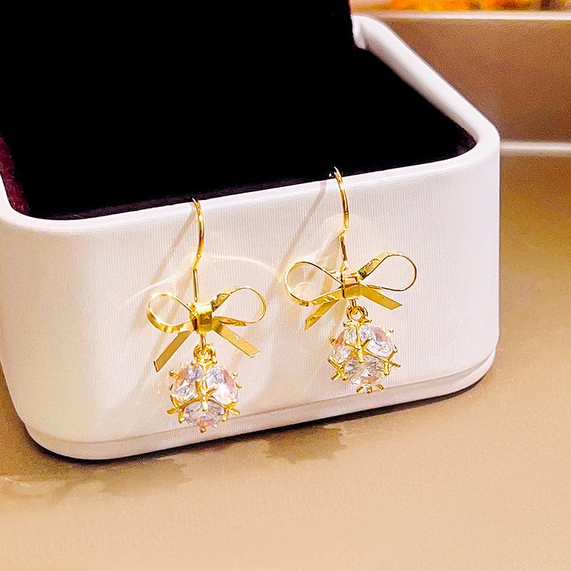 Boucles d'oreilles puces nœud en zircon luxueuses coréennes-françaises