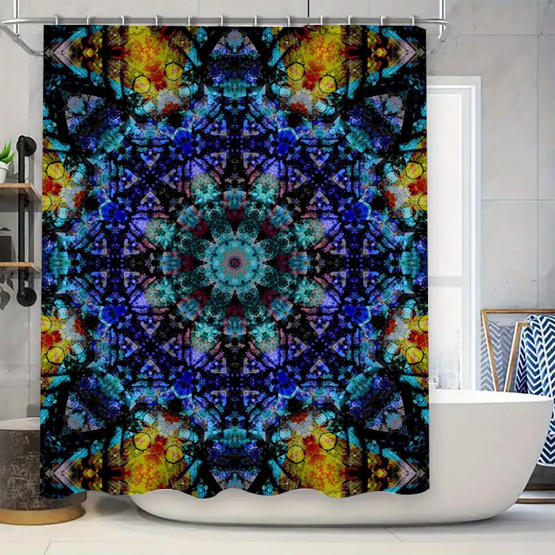Unique Blue Yellow Shower Curtain Waterproof Fabric Bath Decorations Print Decorative Customizable Waterfall Design For Bathroom